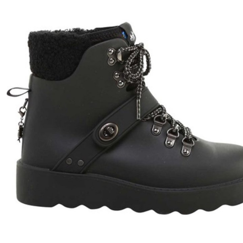 Black Coach boots rubber urban hiker booties sz 6B New FIRM